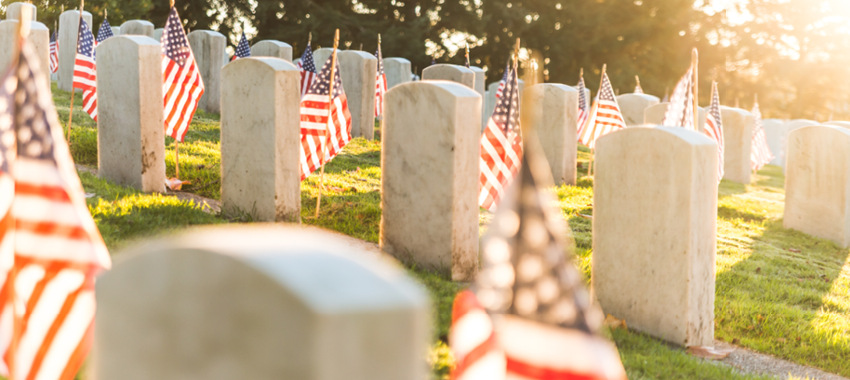 Cemetery with American flags