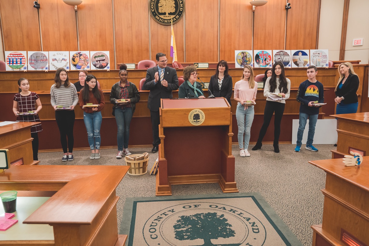 Board Vice Chairwoman Marcia Gershenson with contest winners and honorable mentions.