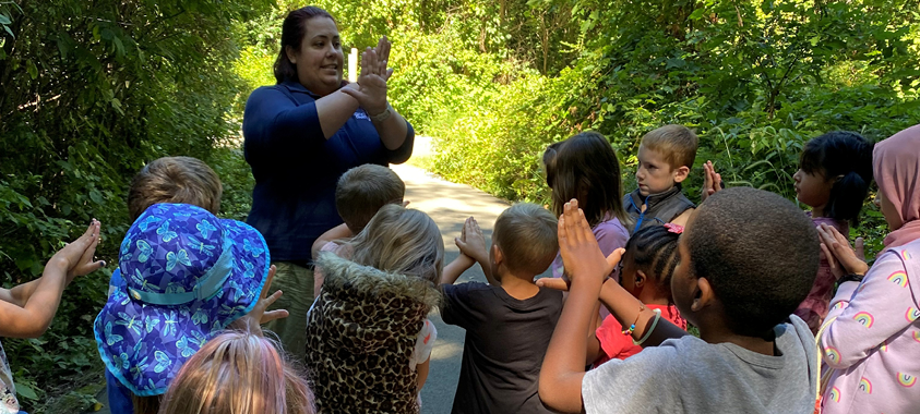 Red Oaks nature center staff leads a interpretive program for school age children