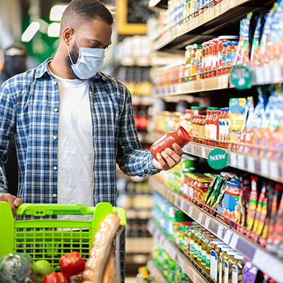 Grocery shopper wearing a mask