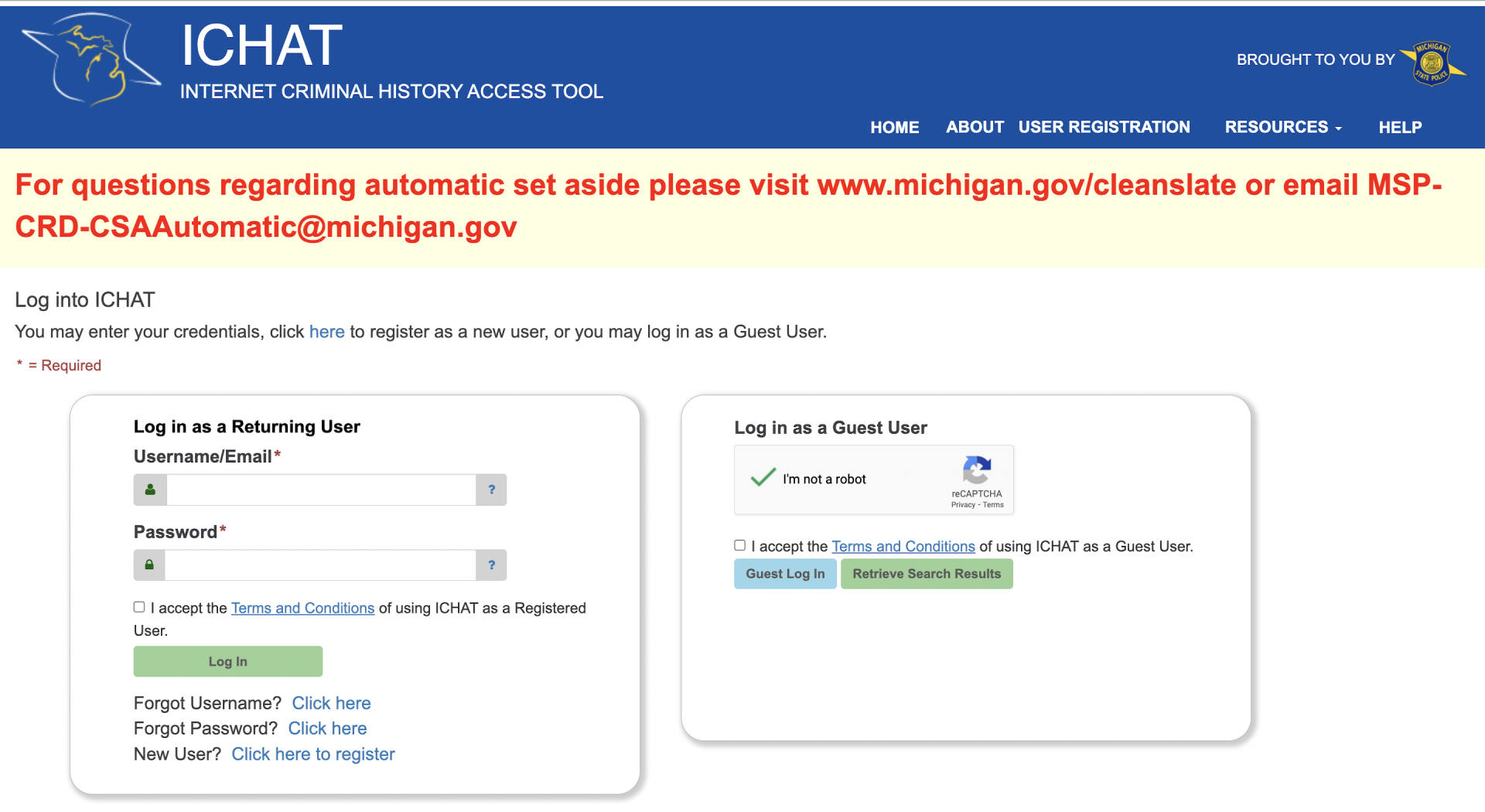 Select “Log in as a Guest User” and answer all necessary security questions.